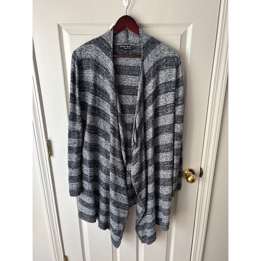 Barefoot Dreams Cardigan Women S/M Gray Striped Bamboo Chic Lite Open Front 436H